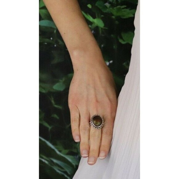 Sterling Silver Iridescent Brown Stone Ring Size 6 3/4 - Picture 2 of 6
